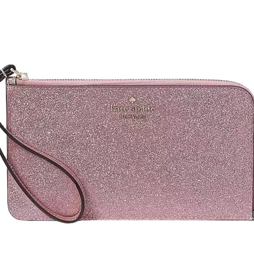 Kate Spade Lucy Mitten Pink Glitter Medium L-Zip Wristlet